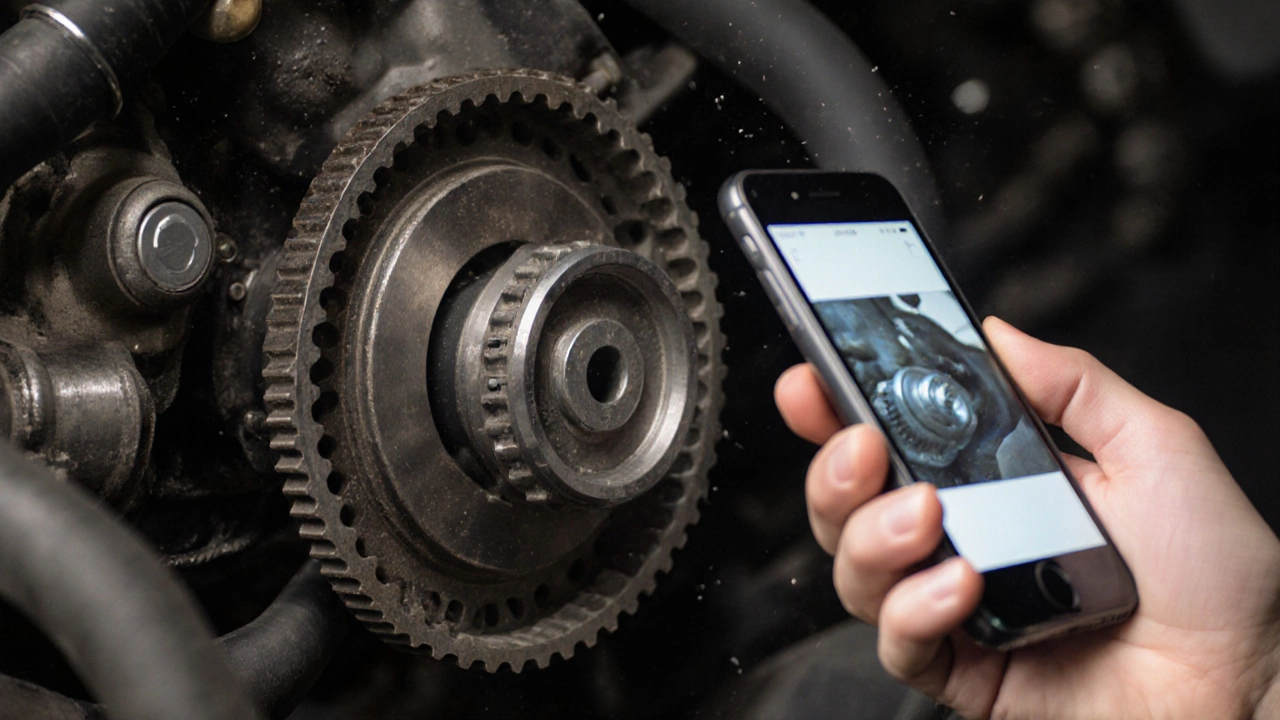 Выставленные метки на шкивах двигателя при снятой крышке ГРМ.