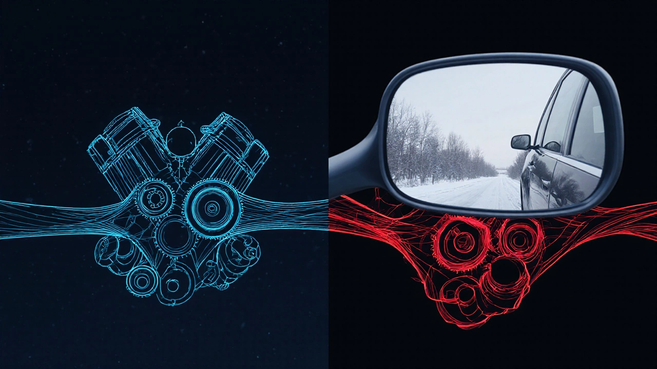 Сравнение исправного и сломанного ремня ГРМ в виде схемы с цветовыми кодами