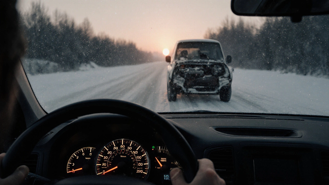 Водитель плавно ускоряется зимой утром, двигатель работает в оптимальном режиме.