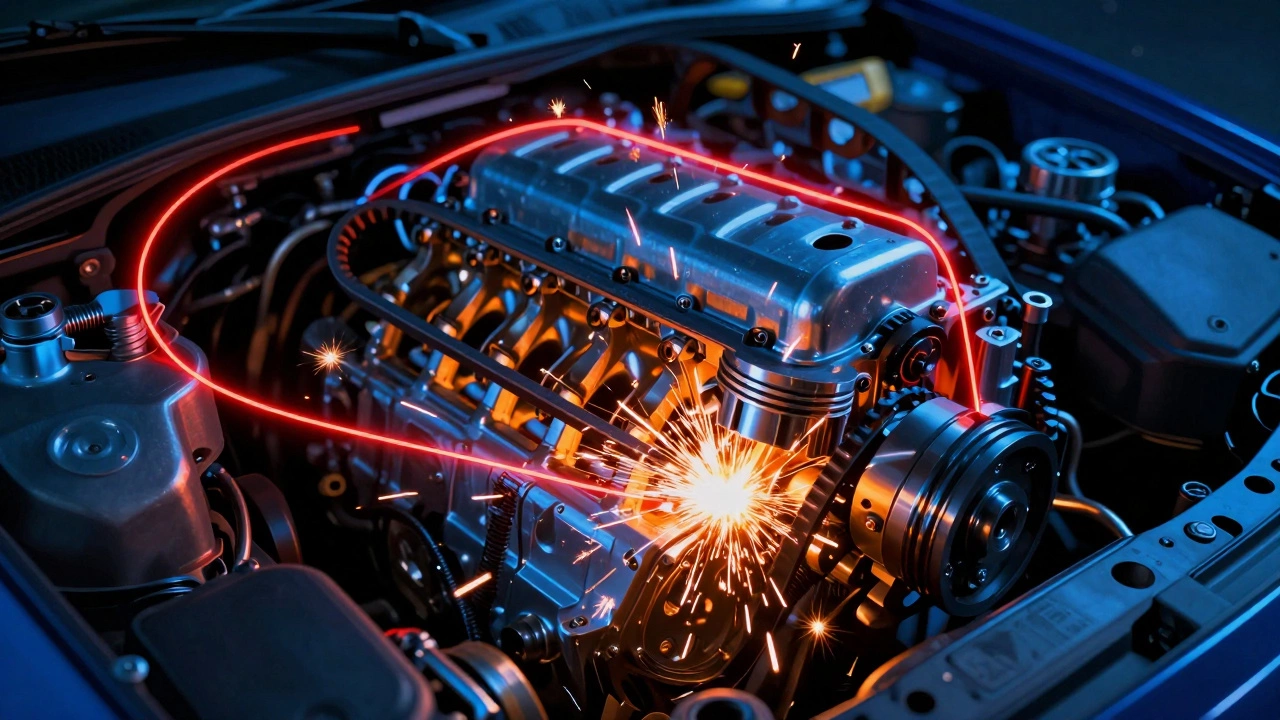 Разрыв ремня ГРМ, вызывающий столкновение поршней и клапанов в двигателе.