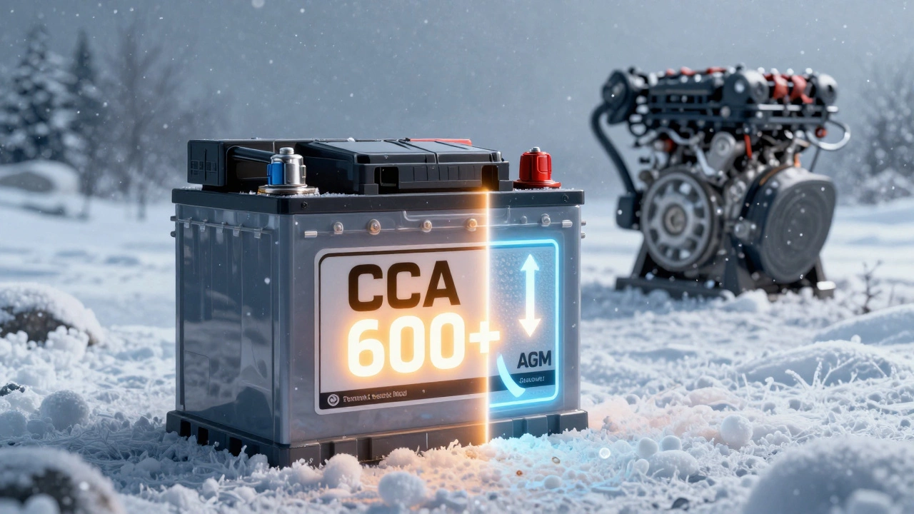 Аккумулятор с высоким током холодной прокрутки запускает дизельный двигатель в снежную погоду.