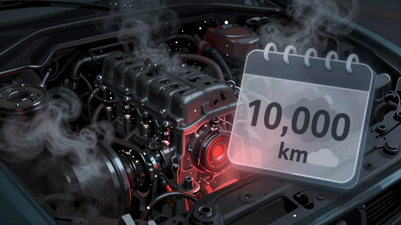 Внутри двигателя — черное масло и металлическая стружка, признаки износа.