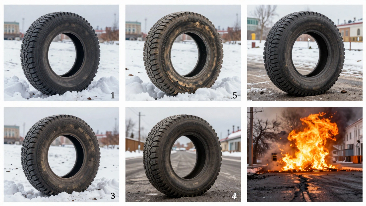 Эволюция износа всесезонной шины за пять лет под экстремальными условиями российского климата.
