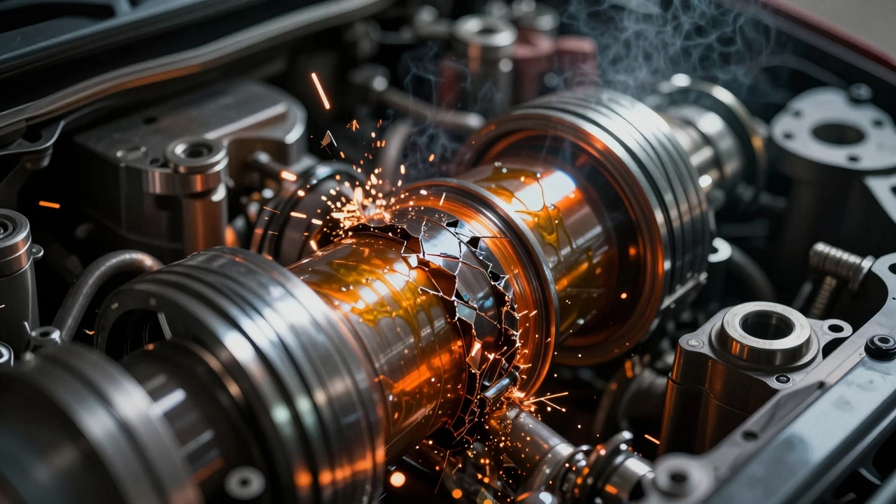 Схематичное изображение износа деталей двигателя из-за низкого качества смазочного материала